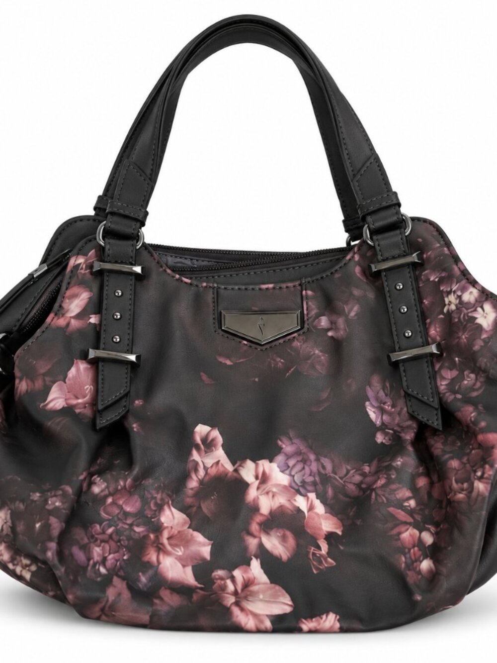 Simply Vera Vera Wang CharcoalFloral Satchel Handbag Moody Romantic Shoulder Bag